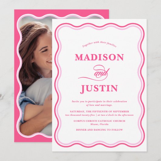 Invitation photo rose Mariage (Devant / Derrière)