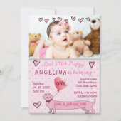 Invitation Photo rose mignonne 1er anniversaire (Devant)