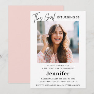 Invitation Photo rose moderne élégant 38e anniversaire