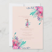 Invitation Photo Rose or floral lettre 1er anniversaire blush (Dos)