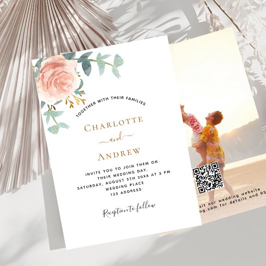 Invitation Photo rose or floral photo QR RSVP mariage