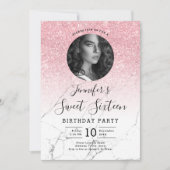 Invitation PHOTO Rose or Parties scintillant marbre doux 16 P (Devant)