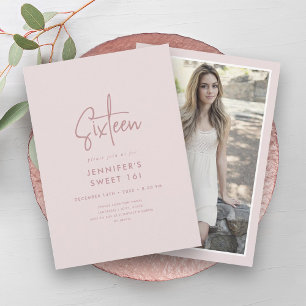 Invitation Photo rose pâle moderne minimal 16