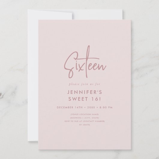 Invitation Photo rose pâle moderne minimal 16 (Devant)