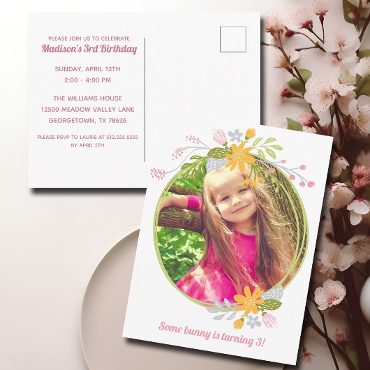 Invitation photo rose pour fille d'anniversaire de
