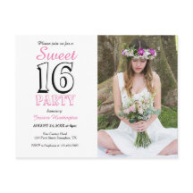 Invitation photo rose pour un Sweet Sixteen.