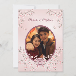 Invitation Photo Rose Poussiéreux Fleur Mariage Chinois