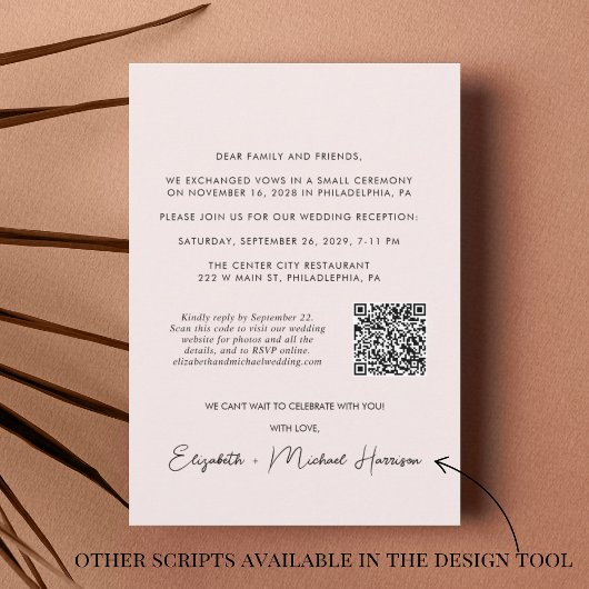 Invitation Photo rose QR Code Réception de mariage