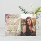 Invitation Photo rose Quinceanera 15e anniversaire (Debout devant)