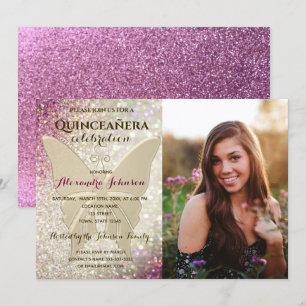 Invitation Photo rose Quinceanera 15e anniversaire