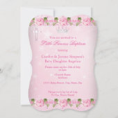 Invitation Photo Rose Rose Floral Baptême bébé fille (Dos)