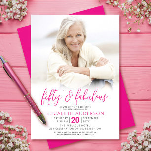 Invitation Photo Rose Script 50 Anniversaire Fabulux Gras Bla