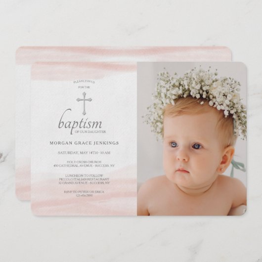 Invitation photo rose simple (Devant / Derrière)