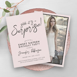 Invitation Photo rose vif moderne Surprise Sweet 16