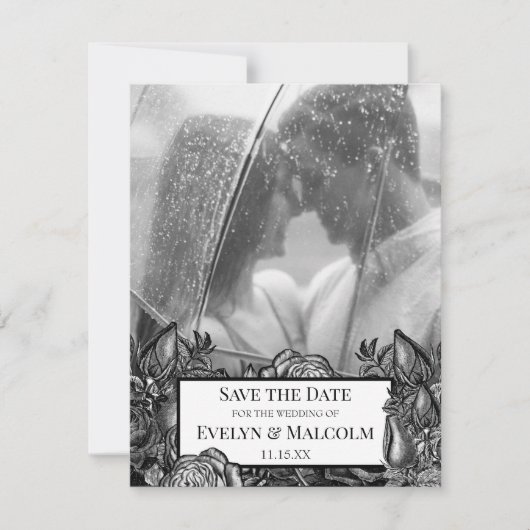 Invitation Photo Roses noires et blanches Enregistrer la date (Devant)