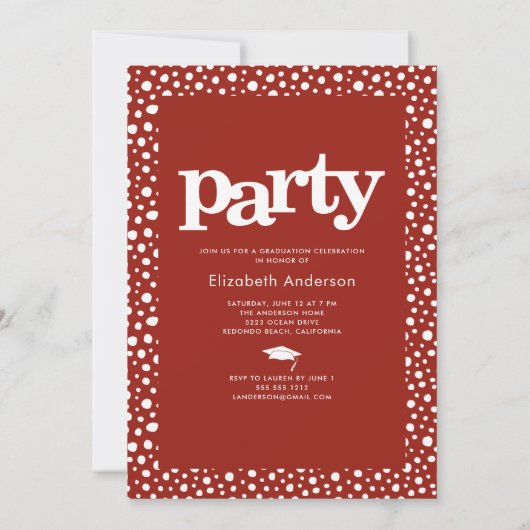 Invitation Photo rouge bold moderne grad party simple élégant (Dos)