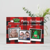 Invitation Photo rouge de la famille 3 de Joyeux Noël de (Debout devant)