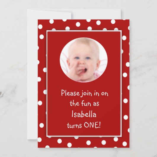 Invitation Photo rouge de pois de premier anniversaire de (Devant)