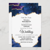 Invitation *~* PHOTO - RSVP - QR AGATE Blue AR13 Mariage (Devant / Derrière)