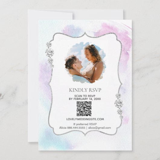 Invitation *~* PHOTO + RSVP + QR - Mariage ABSTRAIT diamant (Dos)