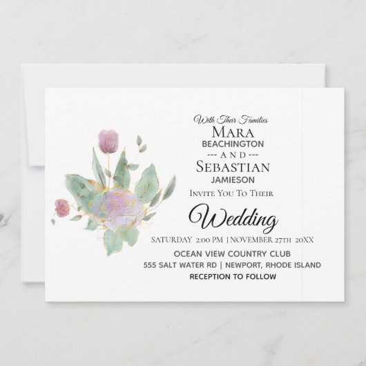 Invitation *~* Photo RSVP - QR ROSE BOUQUET Mariage AR12 (Devant)