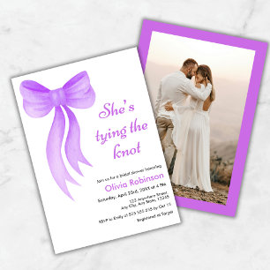 Invitation Photo Ruban Violet Elle Noue les Deux Bouts Enterr