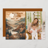 Invitation Photo Rustic Mountain Forest 1er anniversaire (Devant / Derrière)