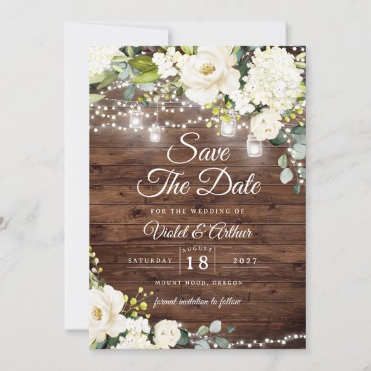 Invitation Photo Rustic String Lumières Mariage Enregistrer L (Devant)