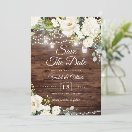 Invitation Photo Rustic String Lumières Mariage Enregistrer L (Debout devant)
