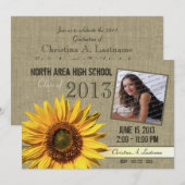 Invitation Photo Rustic Sunflower Graduate (Devant / Derrière)