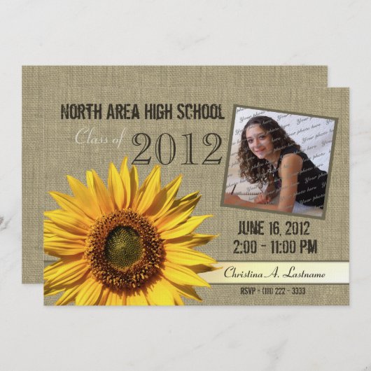 Invitation Photo Rustic Sunflower Graduate (Devant / Derrière)