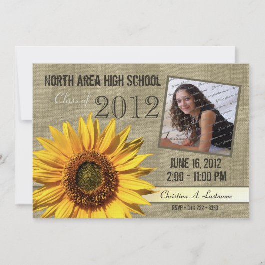 Invitation Photo Rustic Sunflower Graduate (Devant)