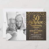 Invitation Photo Rustique Bois Doré Surprise 50e Anniversaire (Devant)