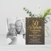 Invitation Photo Rustique Bois Doré Surprise 50e Anniversaire (Debout devant)