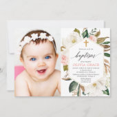 Invitation Photo rustique élégante de baptême de fille de (Devant)