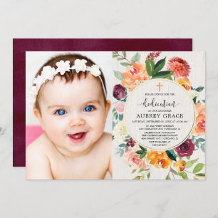 Invitation Photo rustique florale de Bourgogne de dévouement