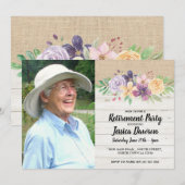 Invitation Photo rustique florale de toile de jute en bois de (Devant / Derrière)