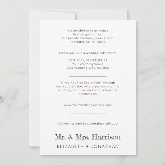 Invitation Photo Rustique Mariés Réception Bohème (Dos)