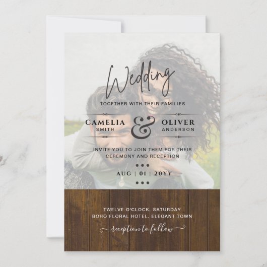Invitation PHOTO rustique OVERLAY Wedding INVITE QR Code RSVP (Devant)