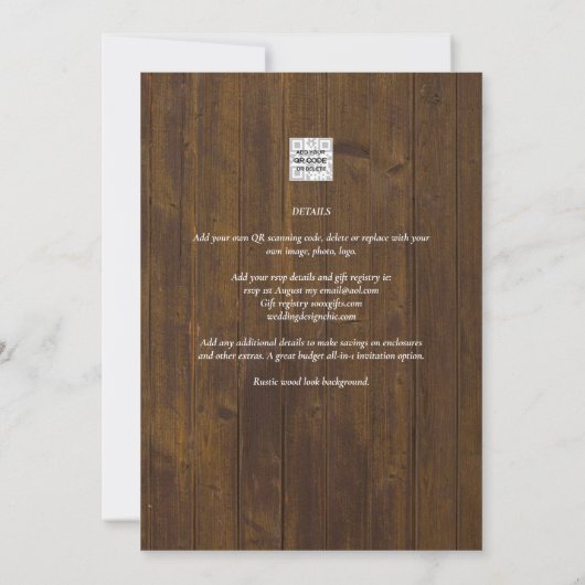 Invitation PHOTO rustique OVERLAY Wedding INVITE QR Code RSVP (Dos)