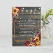 Invitation Photo Rustique Rose et Aster QR Code Mariage (Debout devant)