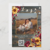 Invitation Photo Rustique Rose et Aster QR Code Mariage (Dos)