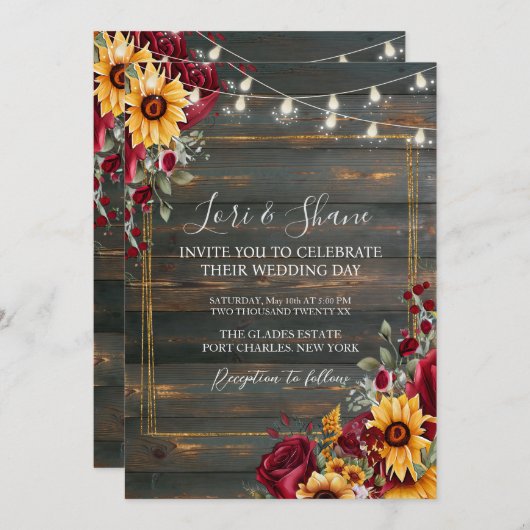 Invitation Photo Rustique Rose et Aster QR Code Mariage (Devant / Derrière)