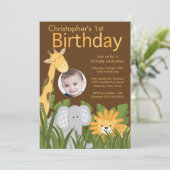 Invitation Photo Safari Jungle Animal Kid fête d'anniversaire (Debout devant)
