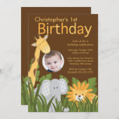 Invitation Photo Safari Jungle Animal Kid fête d'anniversaire (Devant / Derrière)