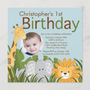 Invitation Photo Safari Jungle Animal Kid fête d'anniversaire