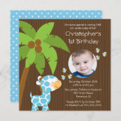 Invitation Photo Safari Jungle Giraffe Fête d'anniversaire de (Devant / Derrière)