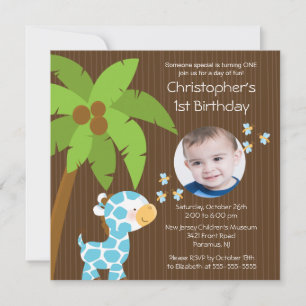 Invitation Photo Safari Jungle Giraffe Fête d'anniversaire de