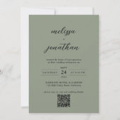 Invitation Photo Sage Green & Black Script QR Code Mariage (Devant)