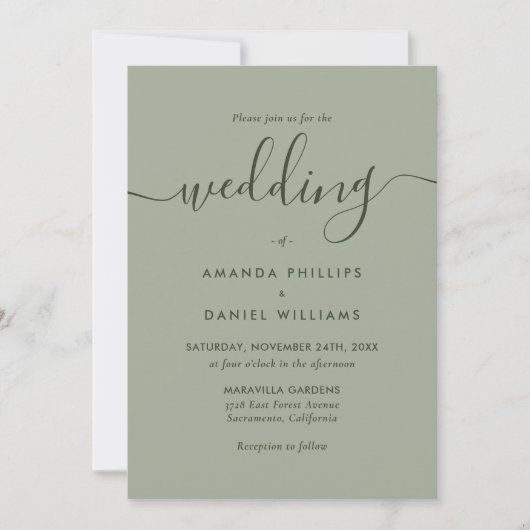 Invitation Photo Sage Green Mariage de script moderne (Devant)